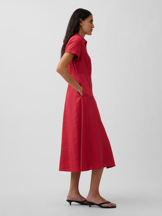 Linen-Blend Midi Shirtdress