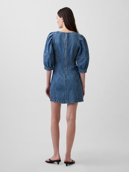 UltraSoft Denim Puff-Sleeve Mini Dress