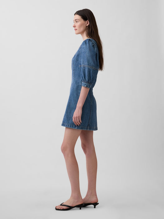 UltraSoft Denim Puff-Sleeve Mini Dress