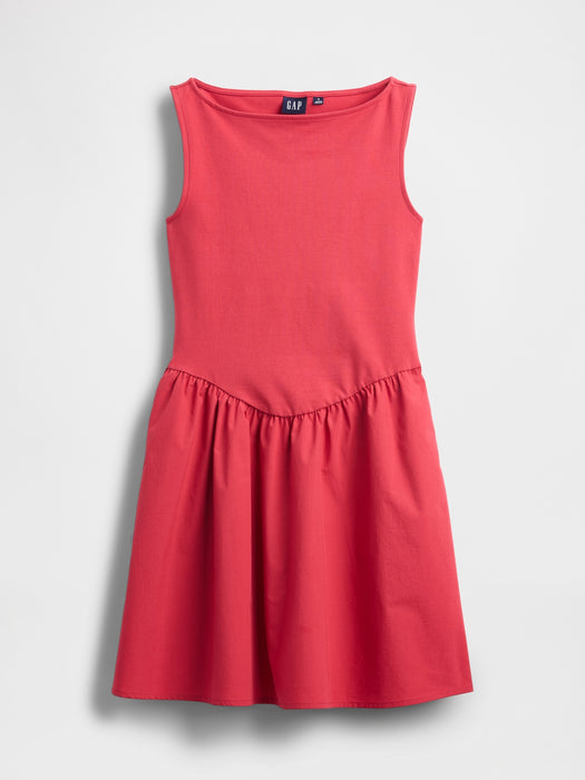 Mixed Media Drop-Waist Mini Dress