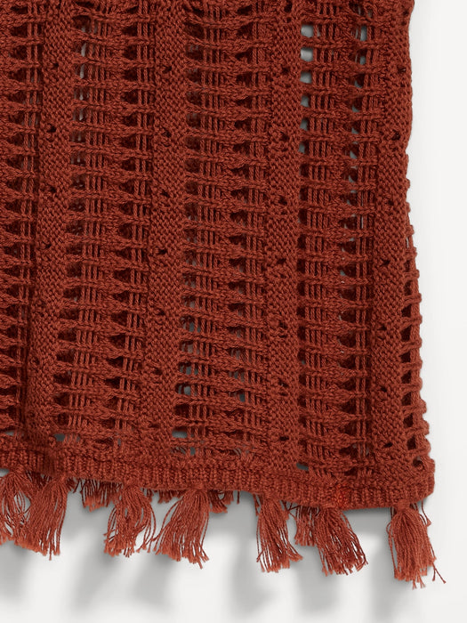 Open-Weave Seaside Cotton Fringe Tank Top