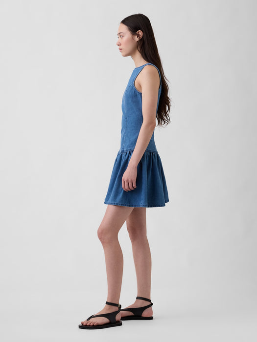 Denim Drop-Waist Mini Dress