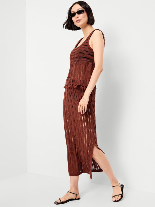 Open-Weave Seaside Cotton Fringe Tank Top