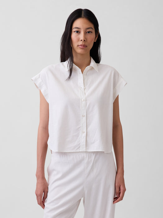 Linen-Blend Oversized Shirt