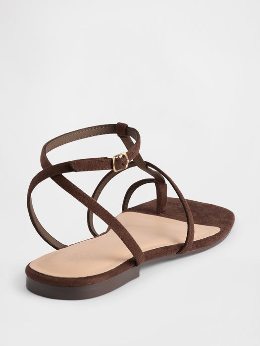Vegan Suede T-Strap Sandals