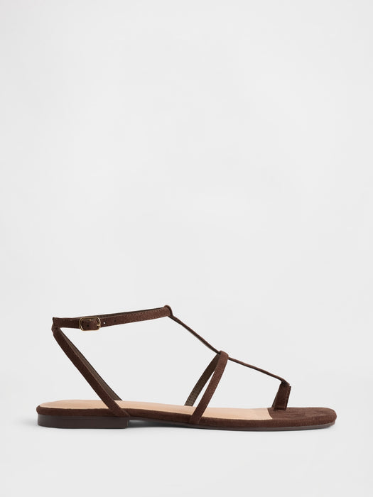 Vegan Suede T-Strap Sandals