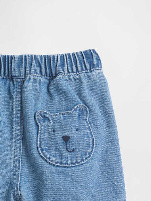 Baby Brannan Bear Pocket Pull-On Denim Shorts