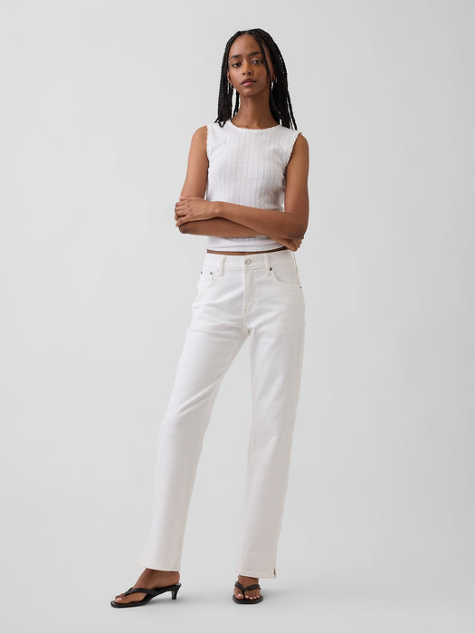 Mid Rise Split-Hem Relaxed Straight Jeans