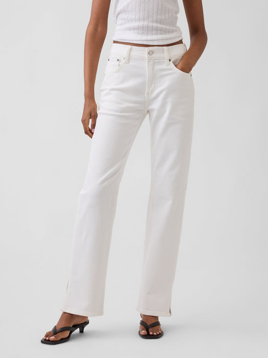 Mid Rise Split-Hem Relaxed Straight Jeans
