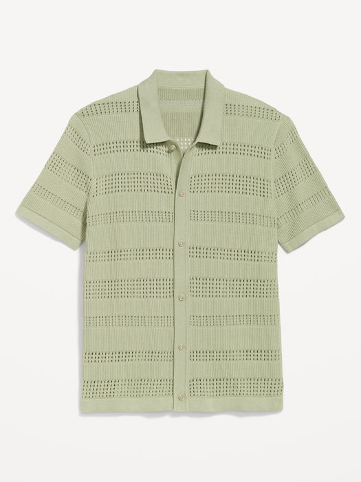 Short-Sleeve Open-Knit Sweater Shirt