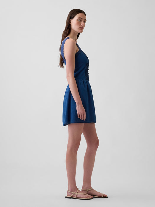 Pintuck Drop-Waist Mini Dress