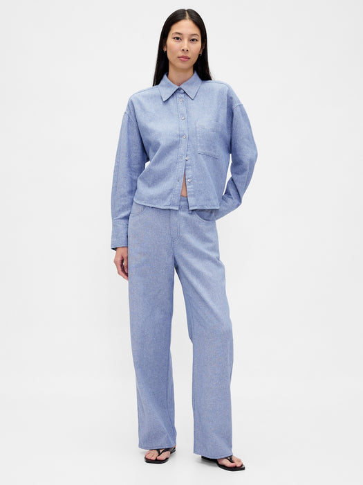 Linen-Cotton Wide-Leg Pants