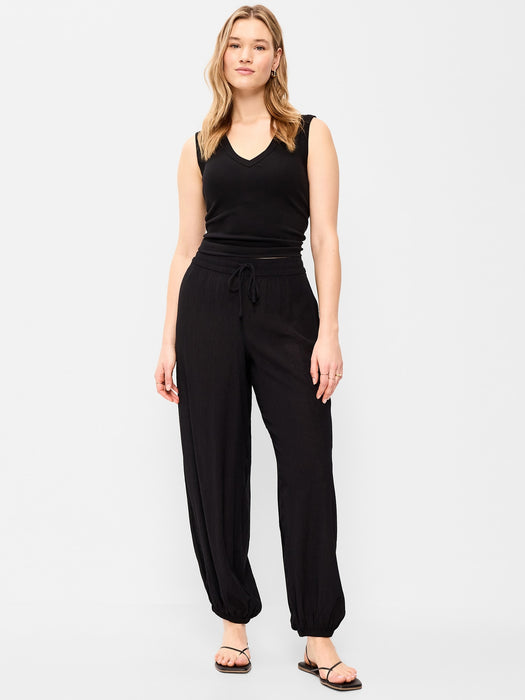 High-Waisted Sheer Crinkle Crepe Harem Pants