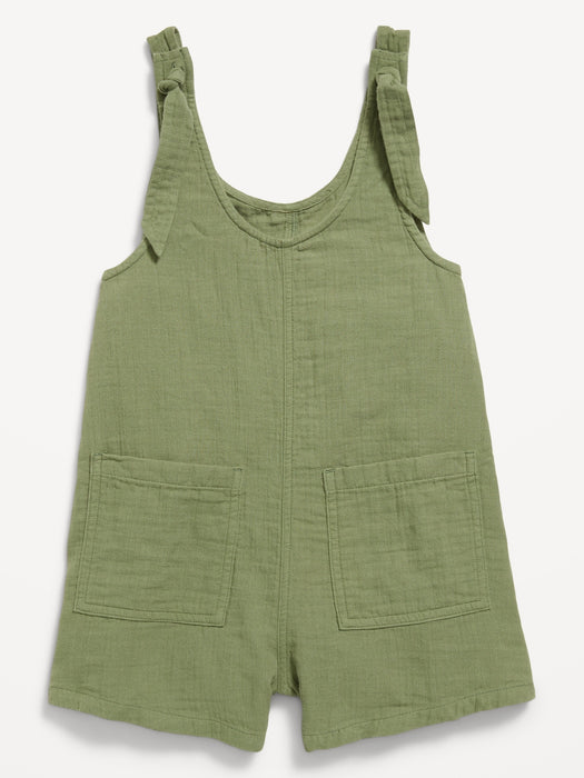 Sleeveless Tie-Strap Double-Weave Romper for Girls