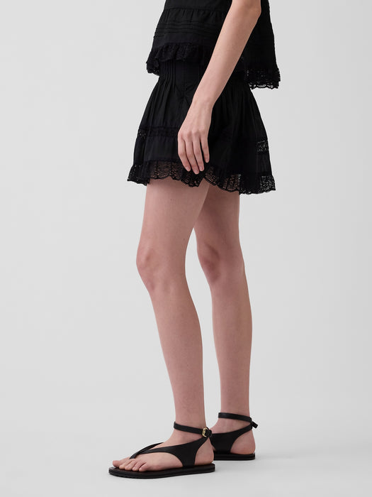Pintuck Lace-Trim Easy Mini Skort