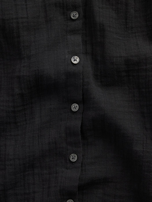 Cotton Gauze Oversized Collarless Shirt