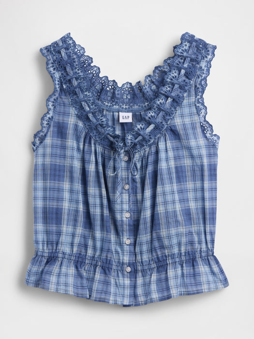 Eyelet Tie-Front Crop Peplum Top