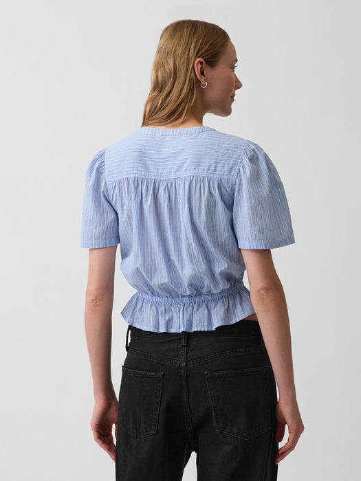 Button-Front Crop Peplum Top