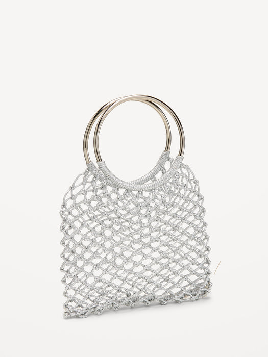 Metallic Crochet Ring Handle Bag