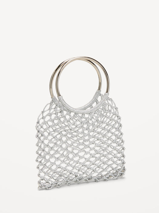 Metallic Crochet Ring Handle Bag