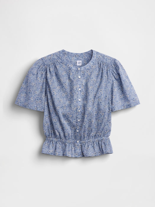 Button-Front Crop Peplum Top