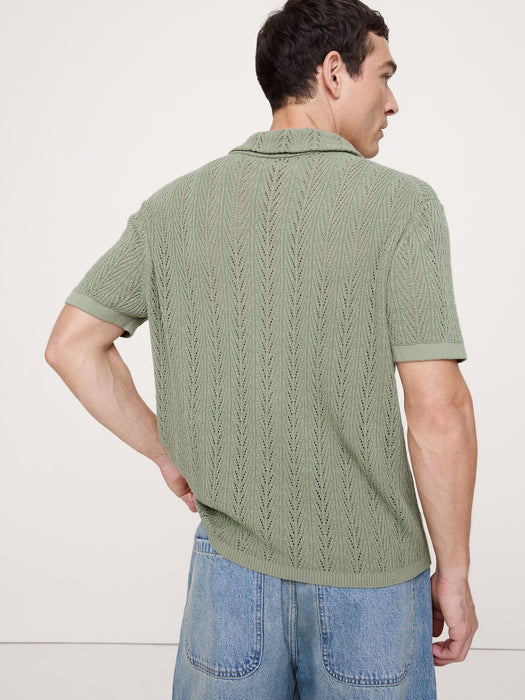 Textured Polo Cardigan