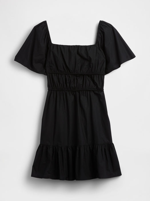 Poplin Flutter-Sleeve Mini Dress