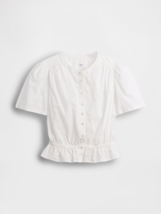 Button-Front Crop Peplum Top