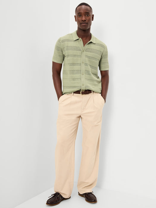 Short-Sleeve Open-Knit Sweater Shirt