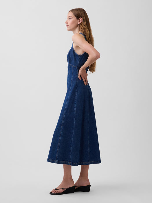 Denim Seamed Zip-Front Midi Dress