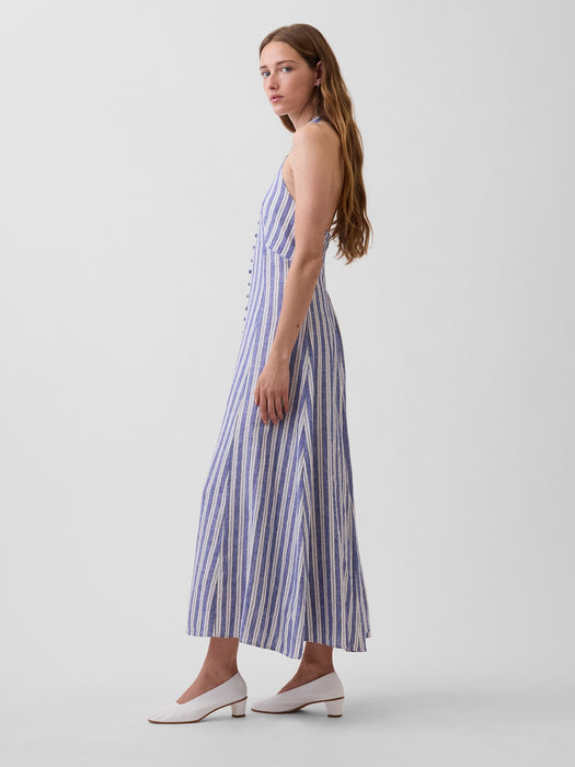 Linen-Blend Halter Maxi Dress