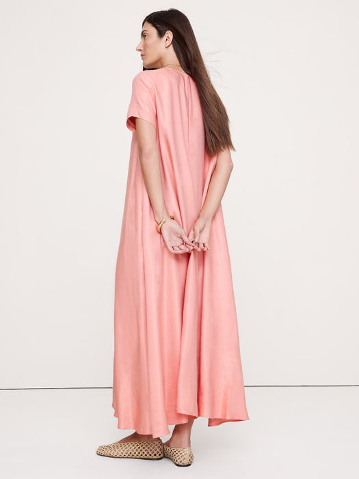Viscose-Linen Trapeze Maxi Dress