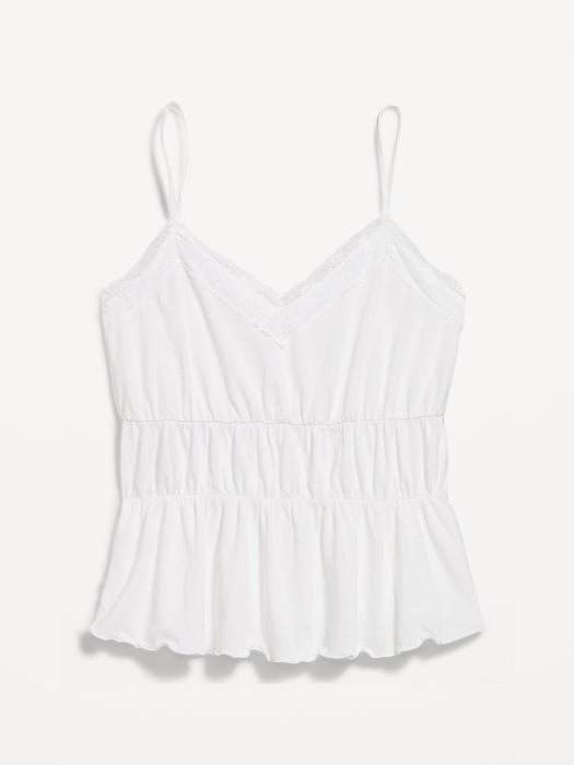 Lace-Trim Smocked-Waist Tank Top