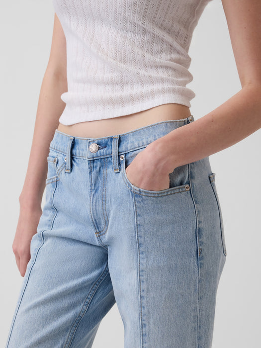 Mid Rise Seamed Relaxed Straight Jeans