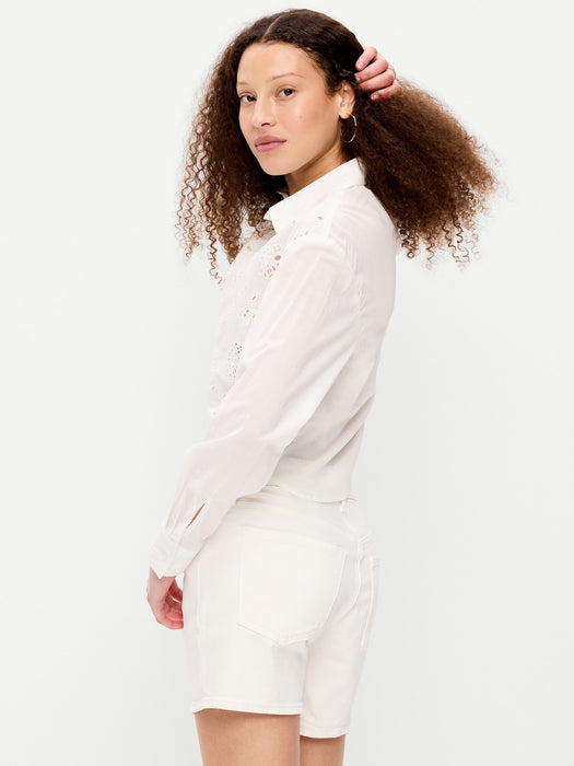 Cropped Eyelet Button-Down Shirt