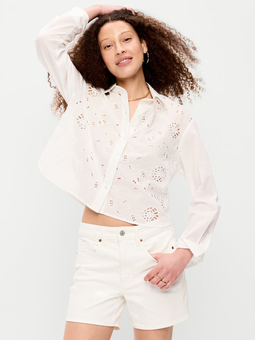 Cropped Eyelet Button-Down Shirt