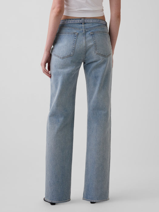 Mid Rise Micro Belt Relaxed Straight Jeans