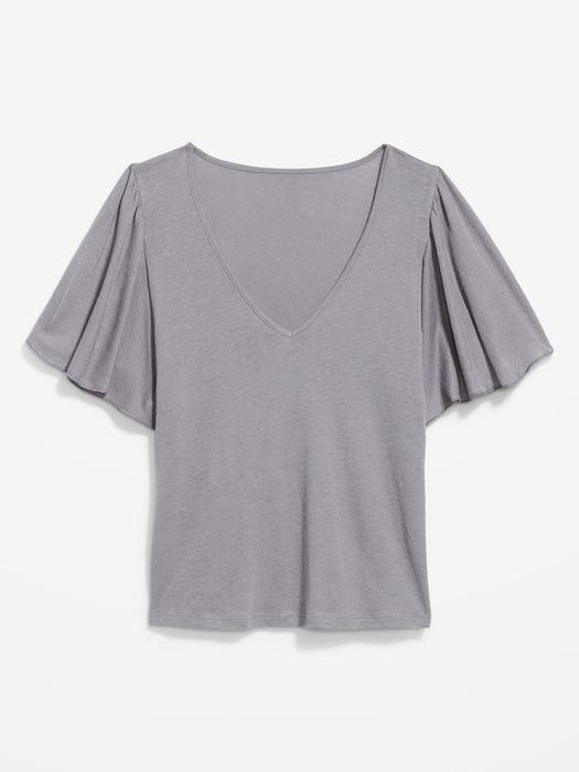 V-Neck Flutter Sleeve Top