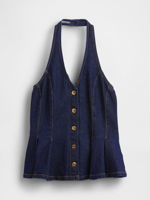 Denim Fitted Halter Peplum Top