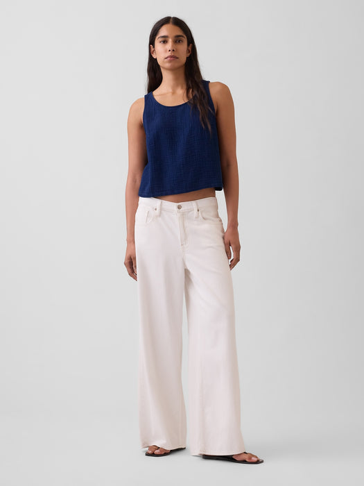 Cotton Gauze Denim Crop Shell Tank Top