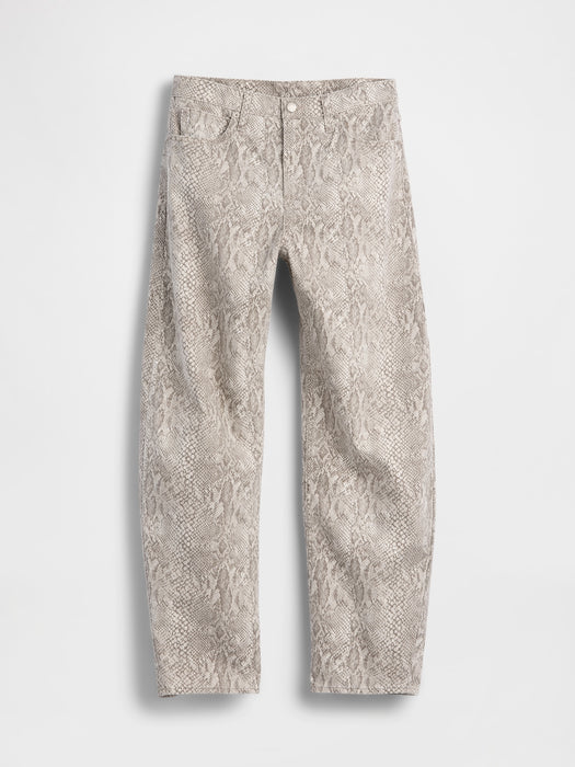 High Rise Snake Print Barrel Jeans