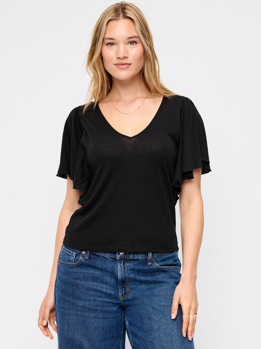 V-Neck Flutter Sleeve Top