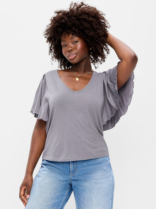 V-Neck Flutter Sleeve Top