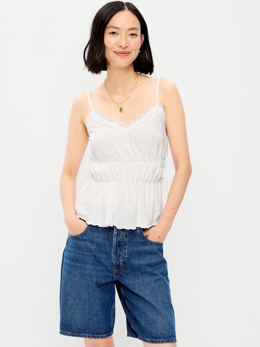 Lace-Trim Smocked-Waist Tank Top