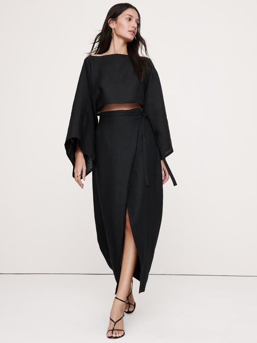 Linen Wrap Maxi Skirt
