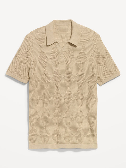 Mixed-Stitch Polo Sweater
