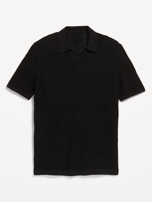 Mixed-Stitch Polo Sweater