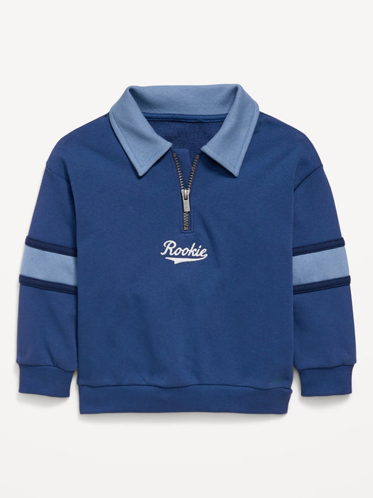 Oversized Graphic Collared French Terry Quarter-Zip for Toddler Boys