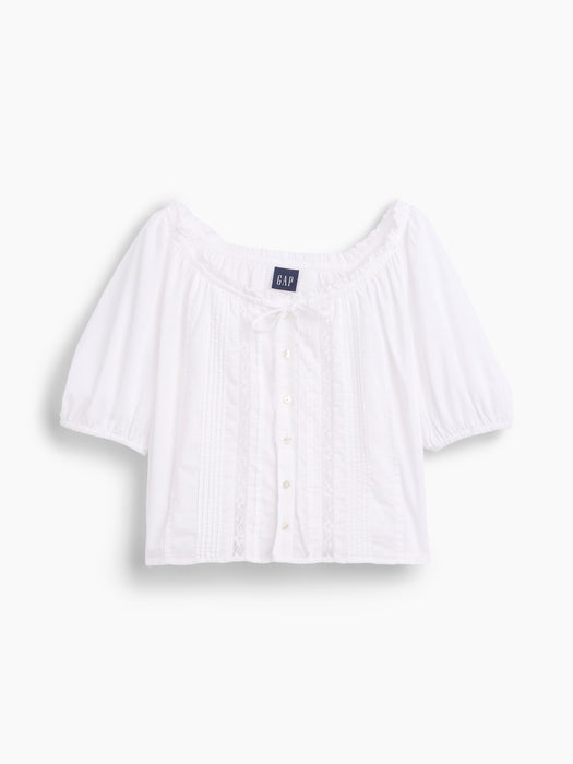 Elbow-Sleeve Crop Pintuck Top