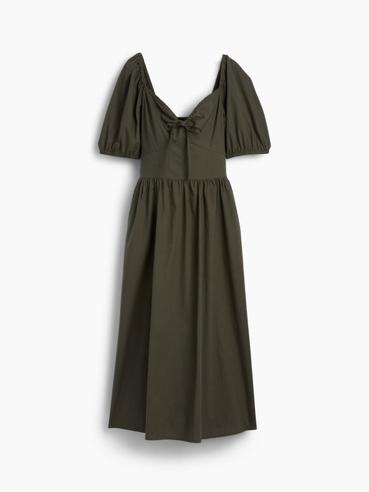 Puff-Sleeve Corset Maxi Dress